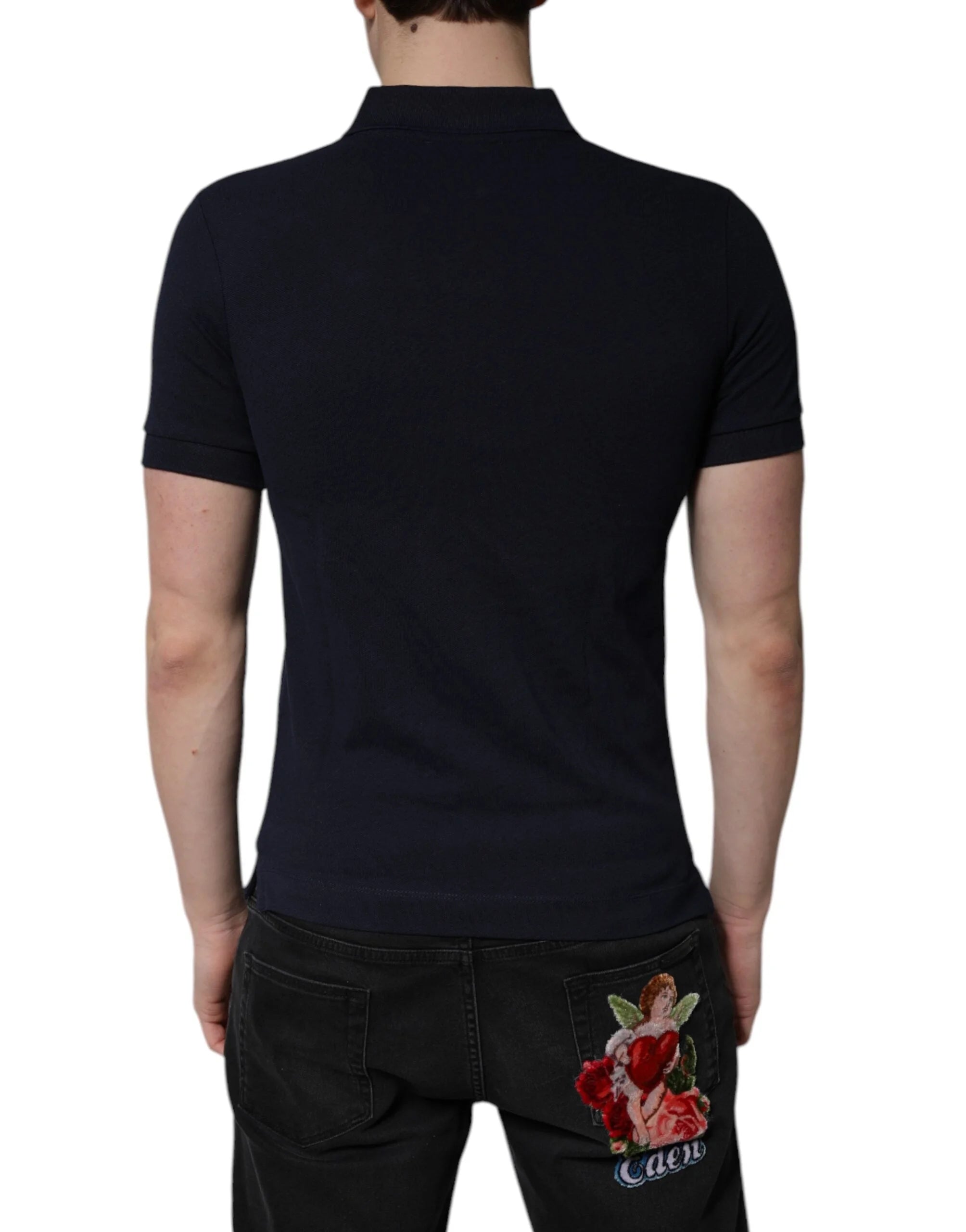 Dolce & Gabbana Dark Blue Cotton Crown Collared Polo T-shirt - IT44 | XS - Polos