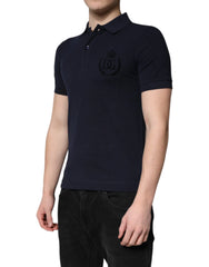 Dolce & Gabbana Dark Blue Cotton Crown Collared Polo T-shirt - IT44 | XS - Polos
