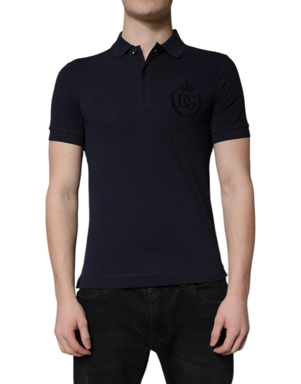 Dolce & Gabbana Dark Blue Cotton Crown Collared Polo T-shirt - IT44 | XS - Polos