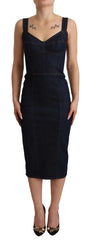 Dolce & Gabbana Dark Blue Cotton Denim Sheath Midi Dress - Dresses