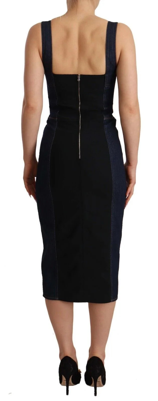 Dolce & Gabbana Dark Blue Cotton Denim Sheath Midi Dress - Dresses