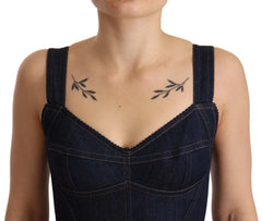 Dolce & Gabbana Dark Blue Cotton Denim Sheath Midi Dress - Dresses