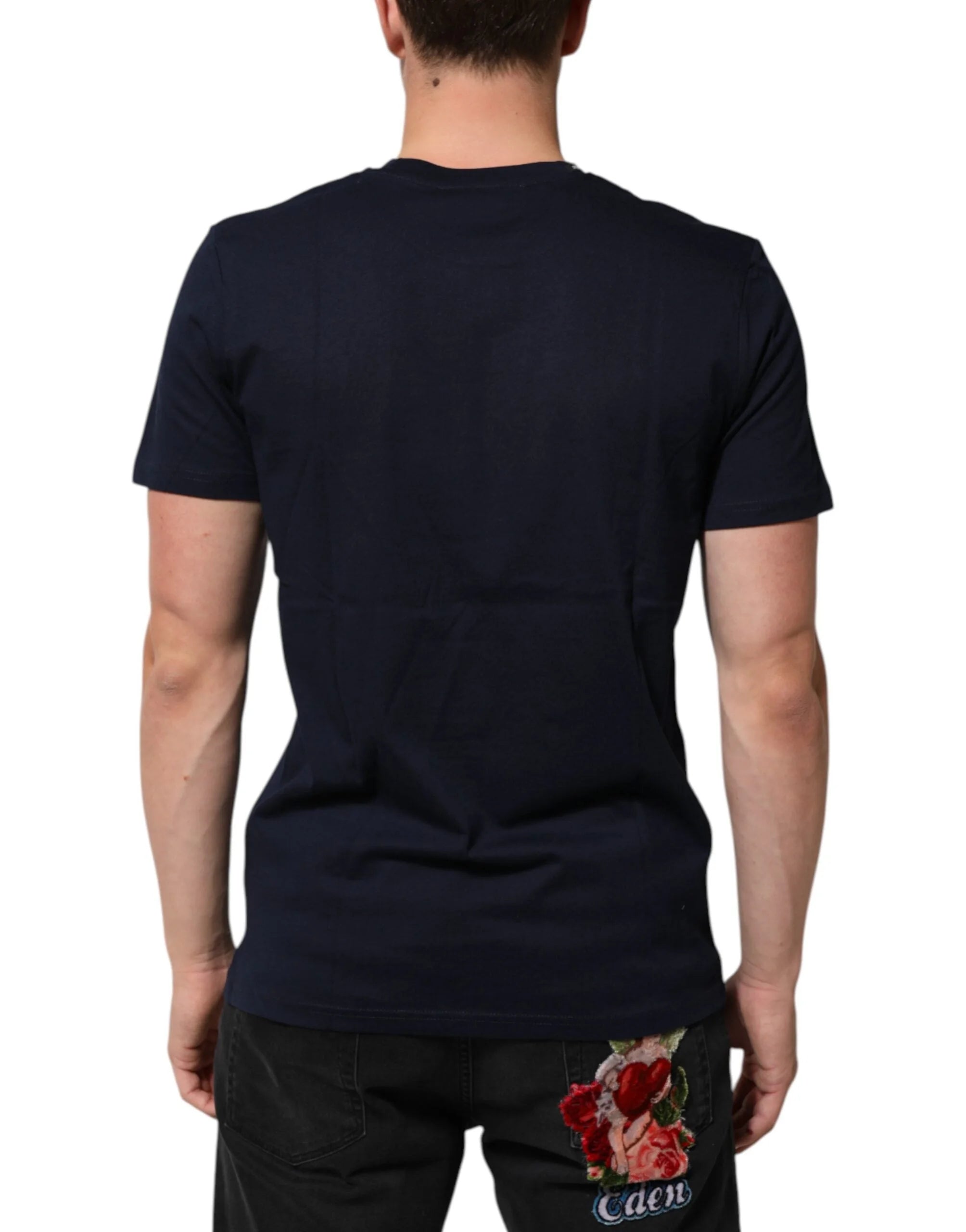 Dolce & Gabbana Dark Blue Cotton DG Logo Print Men’s Top T-shirt - T-Shirts