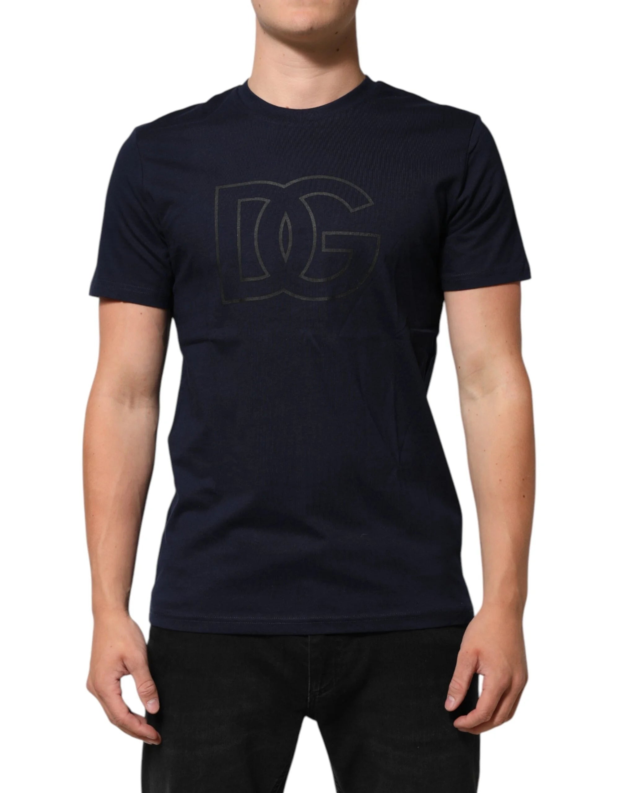 Dolce & Gabbana Dark Blue Cotton DG Logo Print Men’s Top T-shirt - T-Shirts