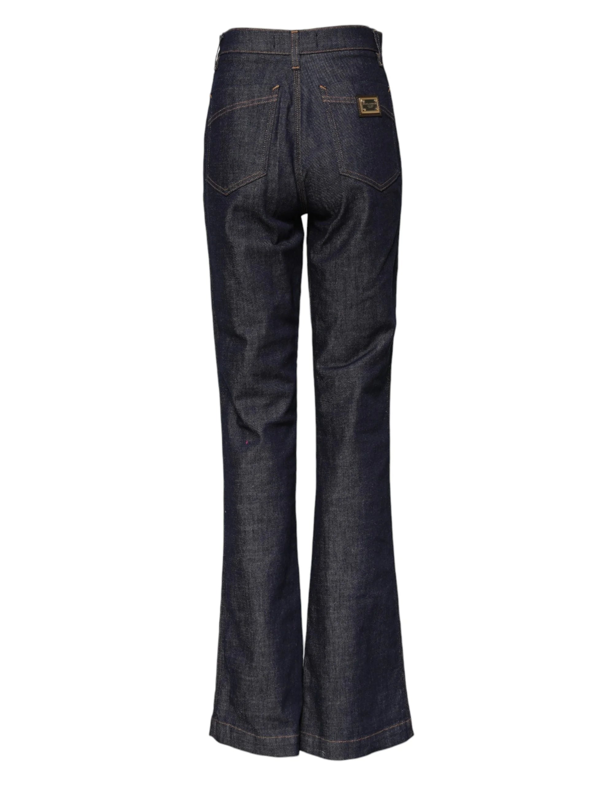 Dolce & Gabbana Dark Blue Cotton Flared Wide Leg Denim Jeans - IT36|XXS - Jeans