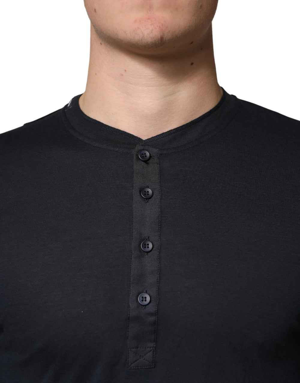 Dolce & Gabbana Dark Blue Cotton Henley Long Sleeves T-Shirt - IT46 | S