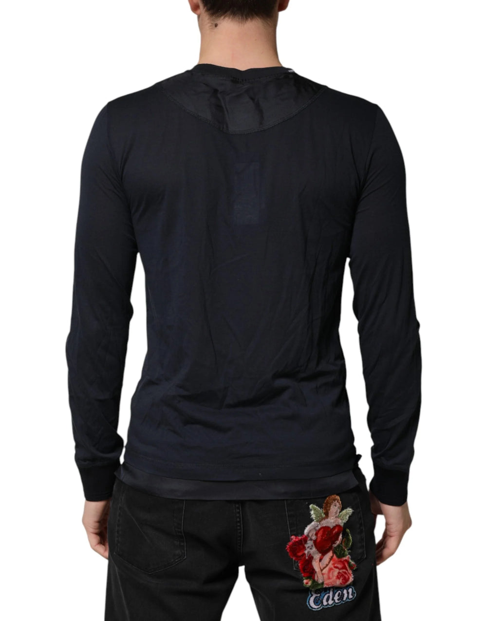 Dolce & Gabbana Dark Blue Cotton Henley Long Sleeves T-Shirt - IT46 | S