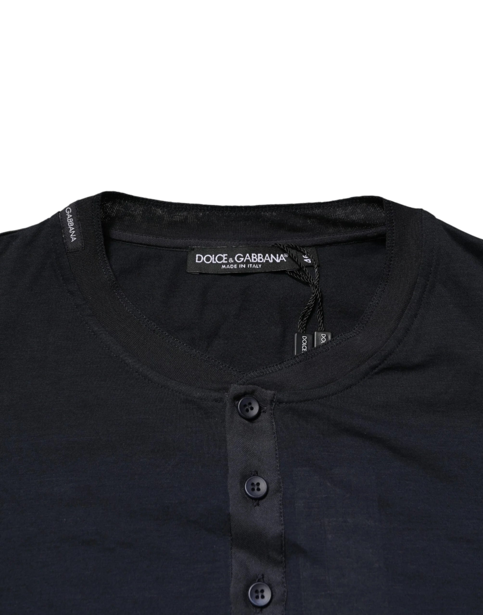Dolce & Gabbana Dark Blue Cotton Henley Long Sleeves T-Shirt - IT46 | S