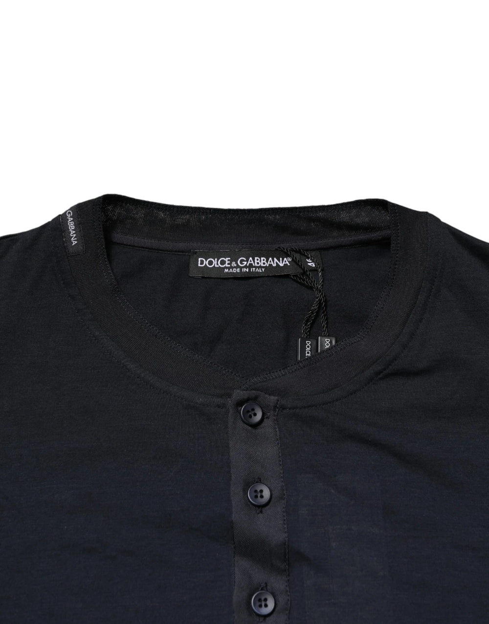 Dolce & Gabbana Dark Blue Cotton Henley Long Sleeves T-Shirt - IT46 | S