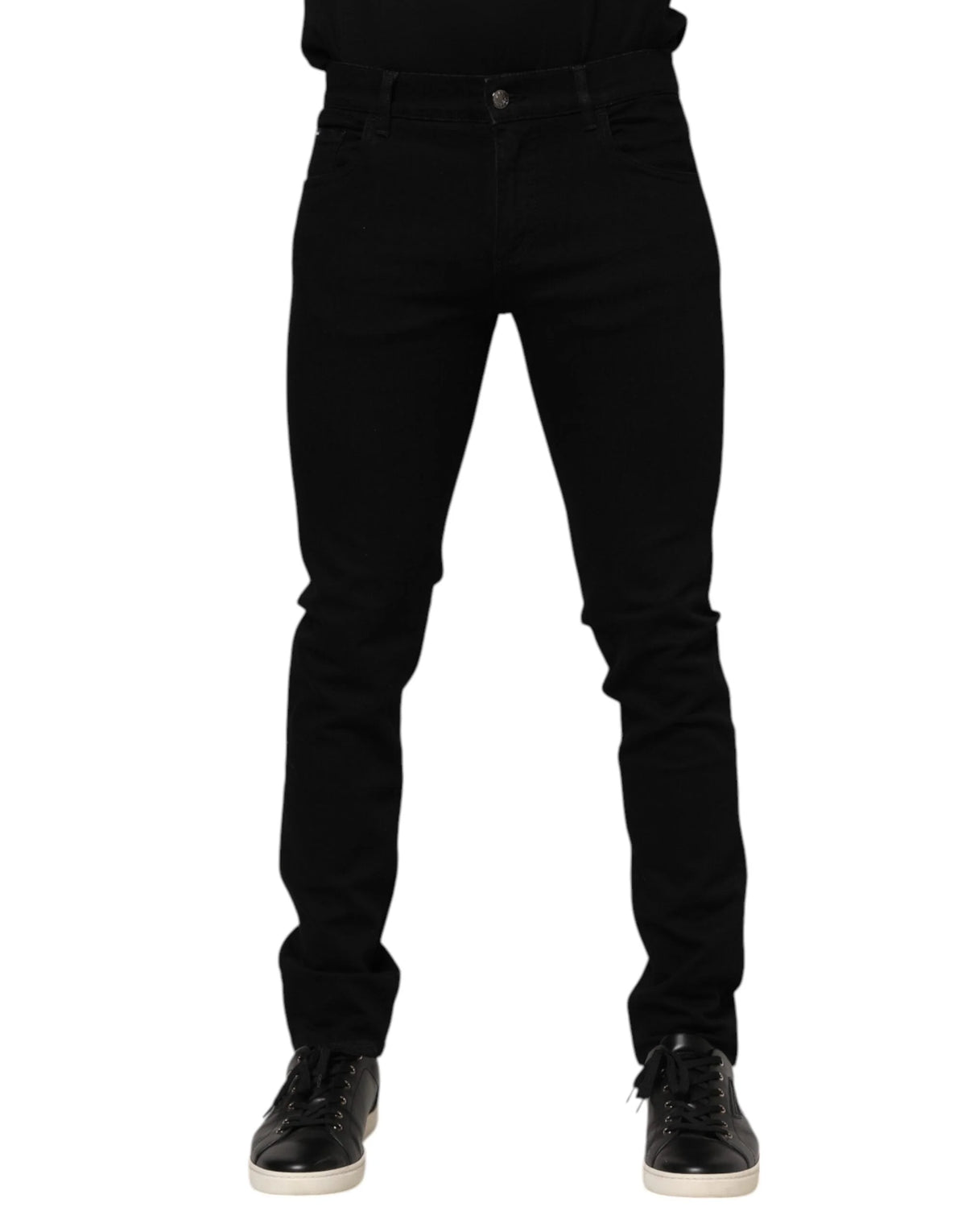 Dolce & Gabbana Dark Blue Cotton Logo Plaque GOLD Denim Jeans - IT54 | XL