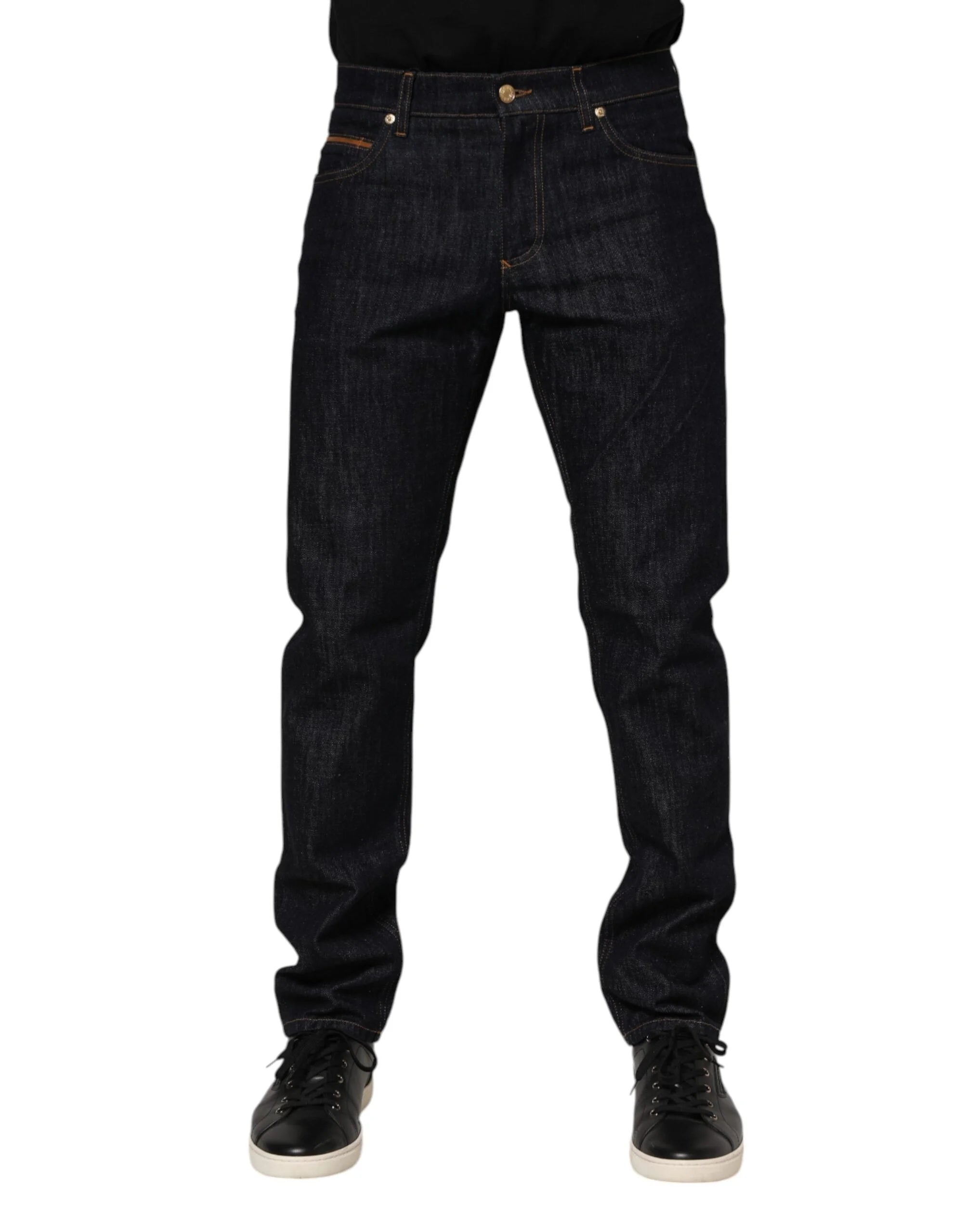 Dolce & Gabbana Dark Blue Cotton Logo Plaque Men Denim Jeans - IT46 | S - Jeans