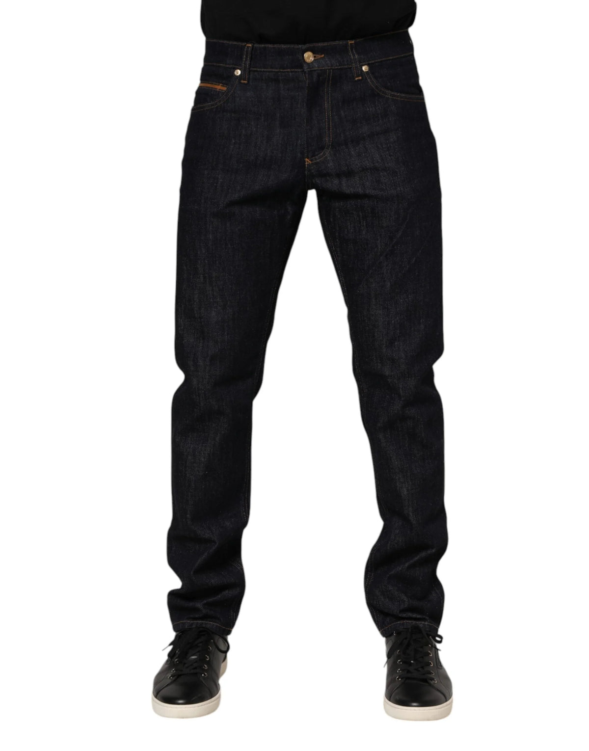 Dolce & Gabbana Dark Blue Cotton Logo Plaque Men Denim Jeans - IT46 | S - Jeans