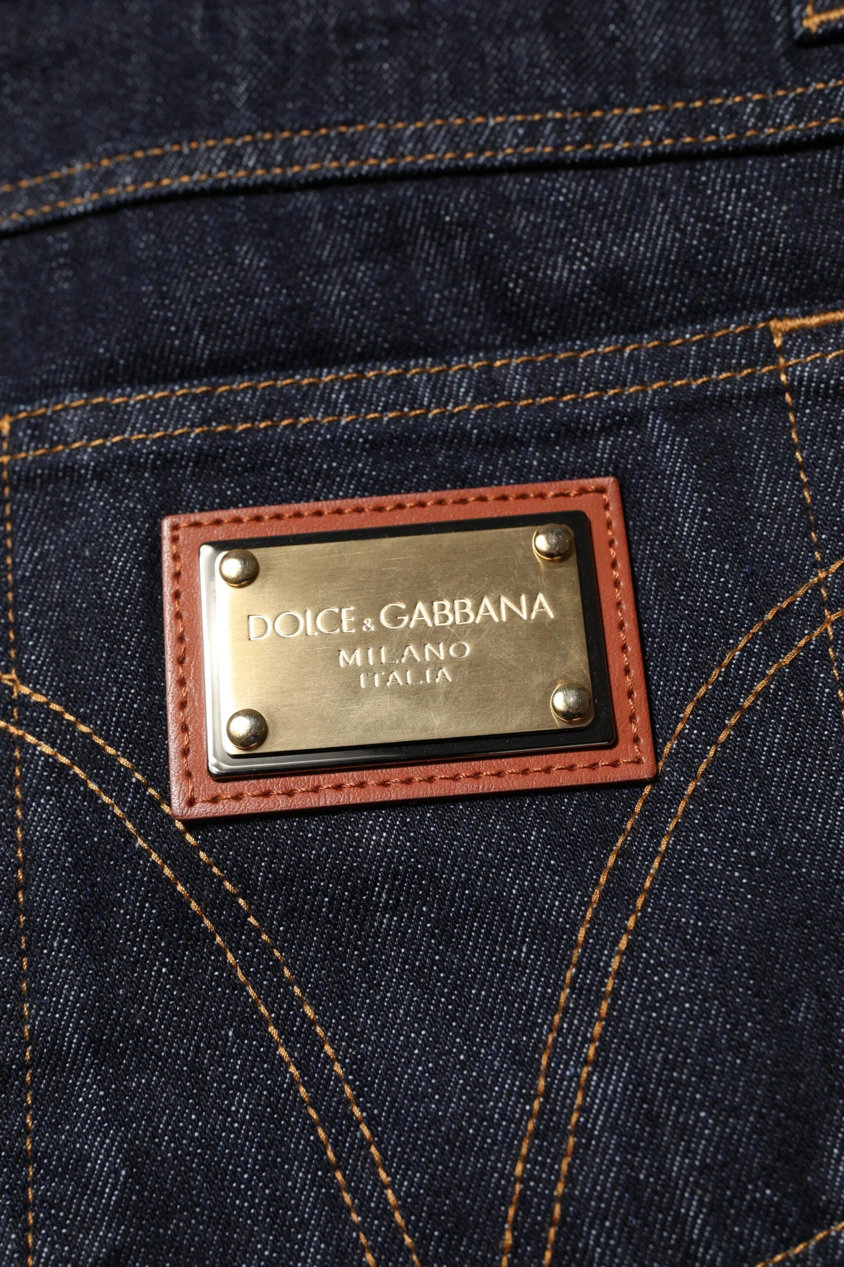 Dolce & Gabbana Dark Blue Cotton Logo Plaque Men Denim Jeans - IT46 | S - Jeans