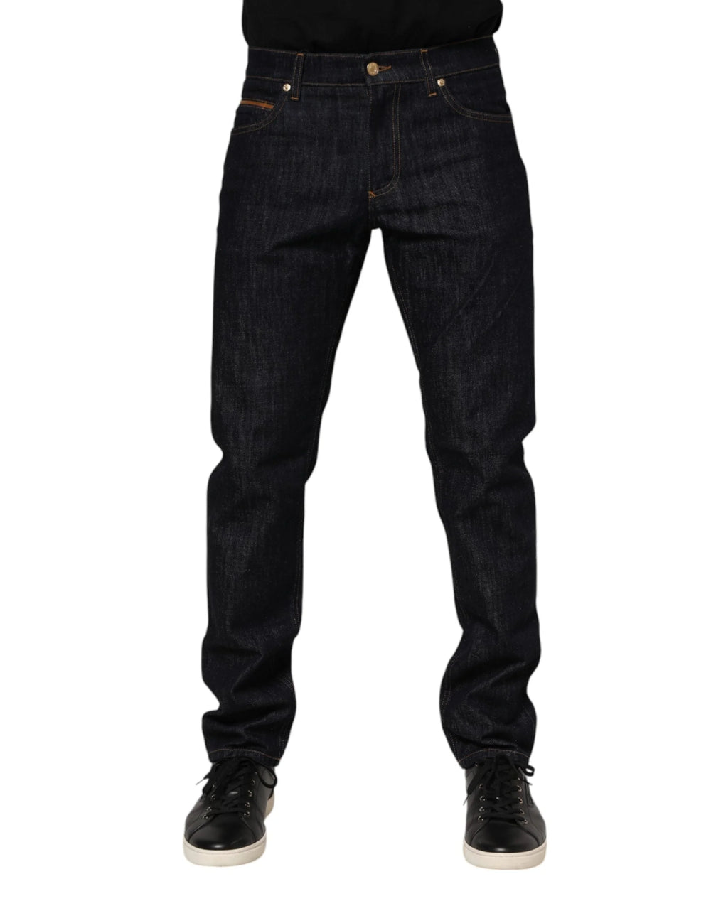 Dolce & Gabbana Dark Blue Cotton Logo Plaque Men Denim Jeans - IT46 | S - Jeans