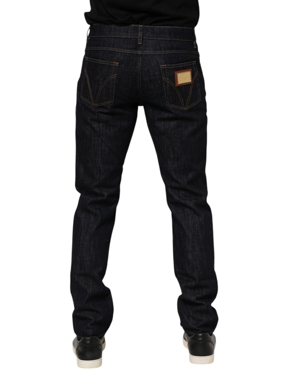 Dolce & Gabbana Dark Blue Cotton Logo Plaque Men Denim Jeans - IT46 | S - Jeans