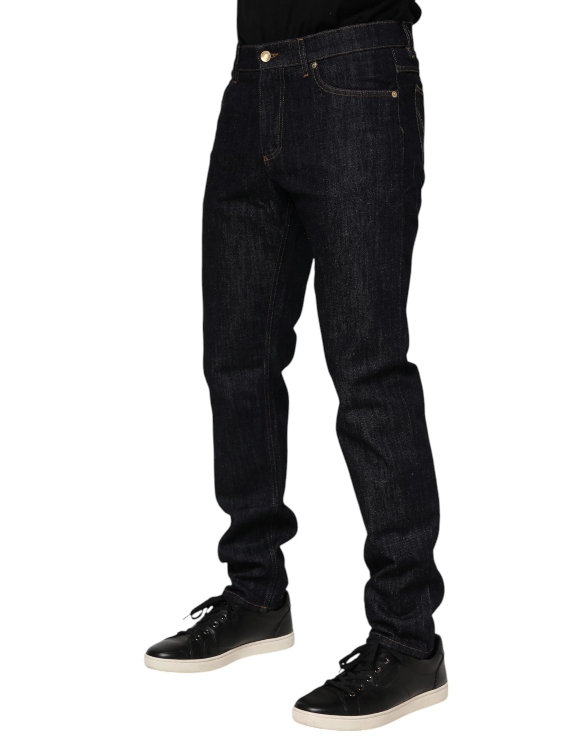 Dolce & Gabbana Dark Blue Cotton Logo Plaque Men Denim Jeans - IT46 | S - Jeans