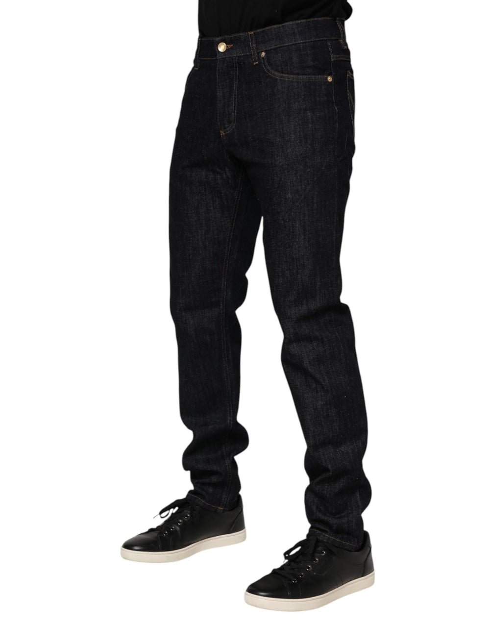 Dolce & Gabbana Dark Blue Cotton Logo Plaque Men Denim Jeans - IT46 | S - Jeans