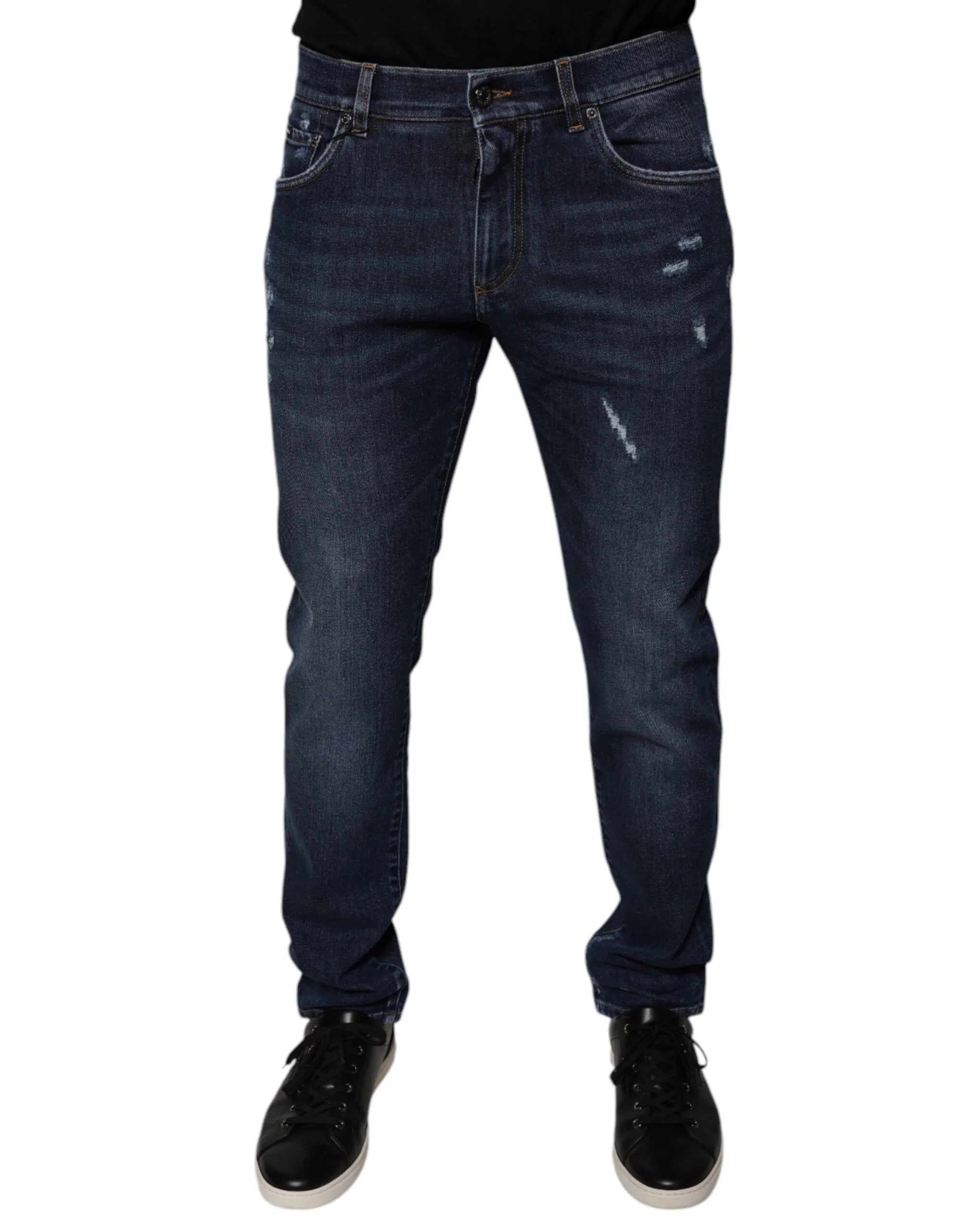 Dolce & Gabbana Dark Blue Cotton Logo Skinny Denim Jeans - IT48 | M - Jeans