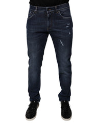 Dolce & Gabbana Dark Blue Cotton Logo Skinny Denim Jeans - IT48 | M - Jeans
