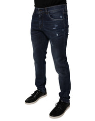 Dolce & Gabbana Dark Blue Cotton Logo Skinny Denim Jeans - IT48 | M - Jeans