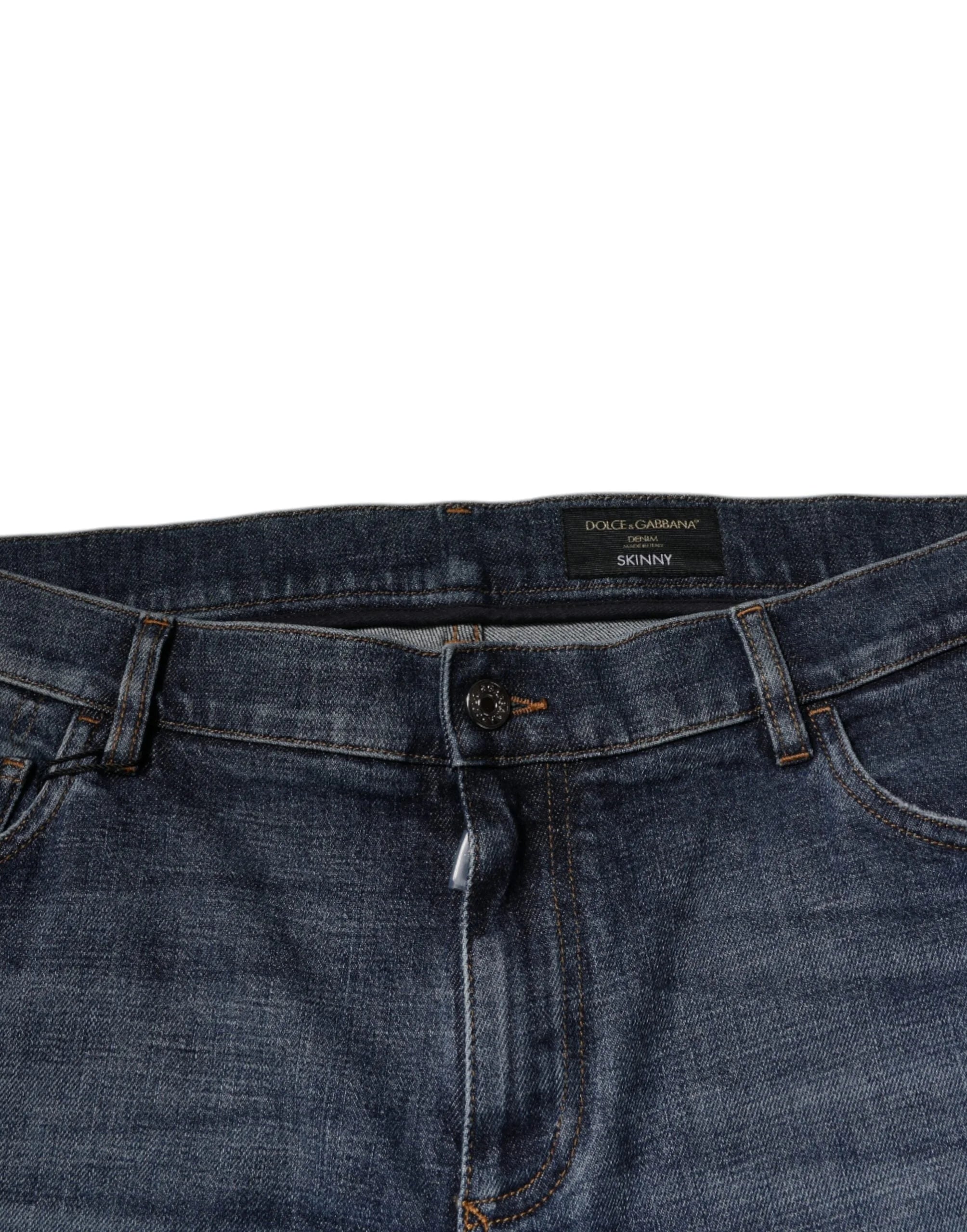 Dolce & Gabbana Dark Blue Cotton Logo Skinny Denim Jeans - IT58 | XXL - Jeans