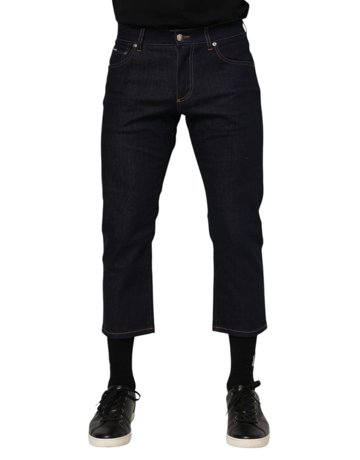 Dolce & Gabbana Dark Blue Cotton Logo Slim Fit Men Denim Jeans - IT48 | M - Jeans