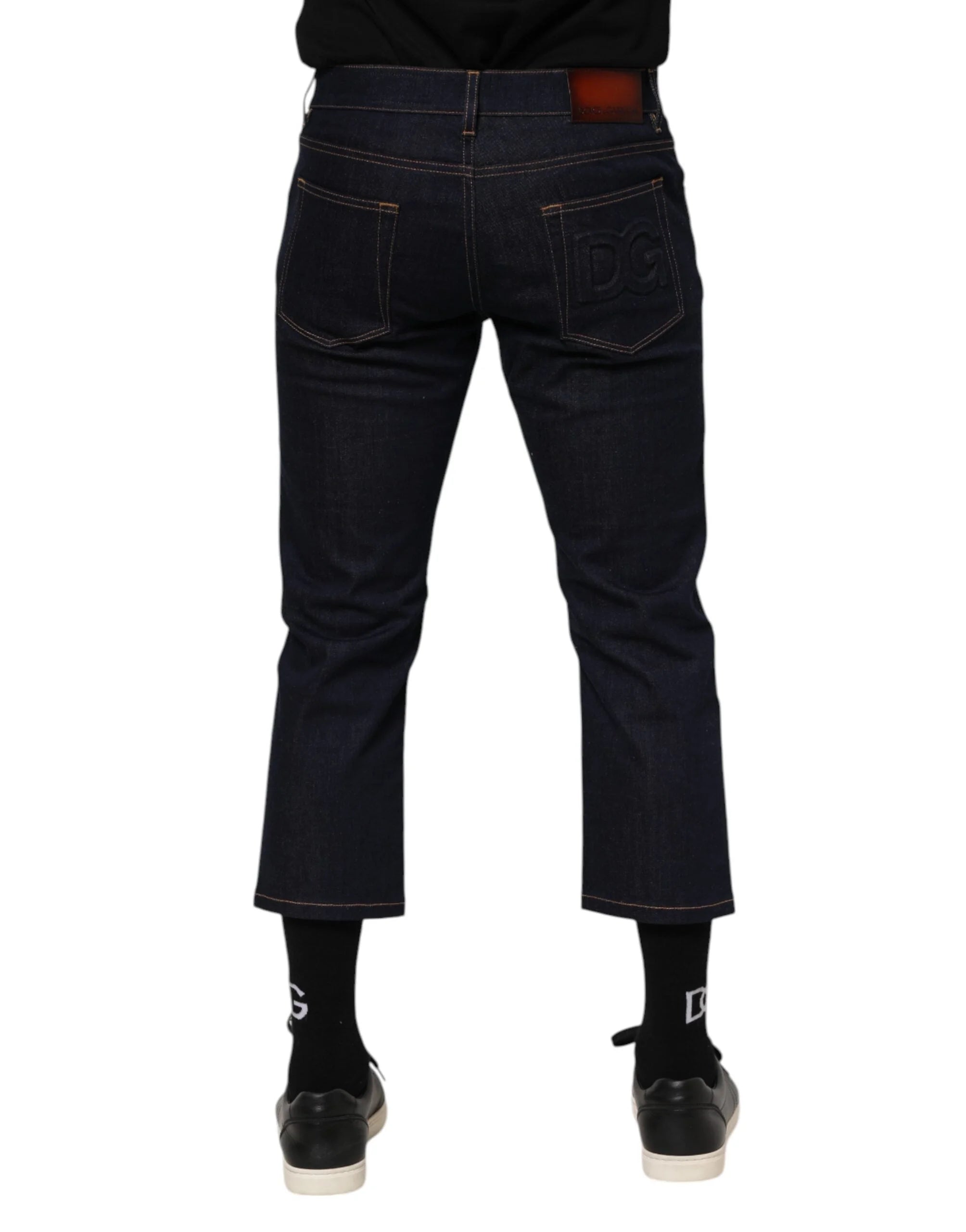 Dolce & Gabbana Dark Blue Cotton Logo Slim Fit Men Denim Jeans - IT48 | M - Jeans