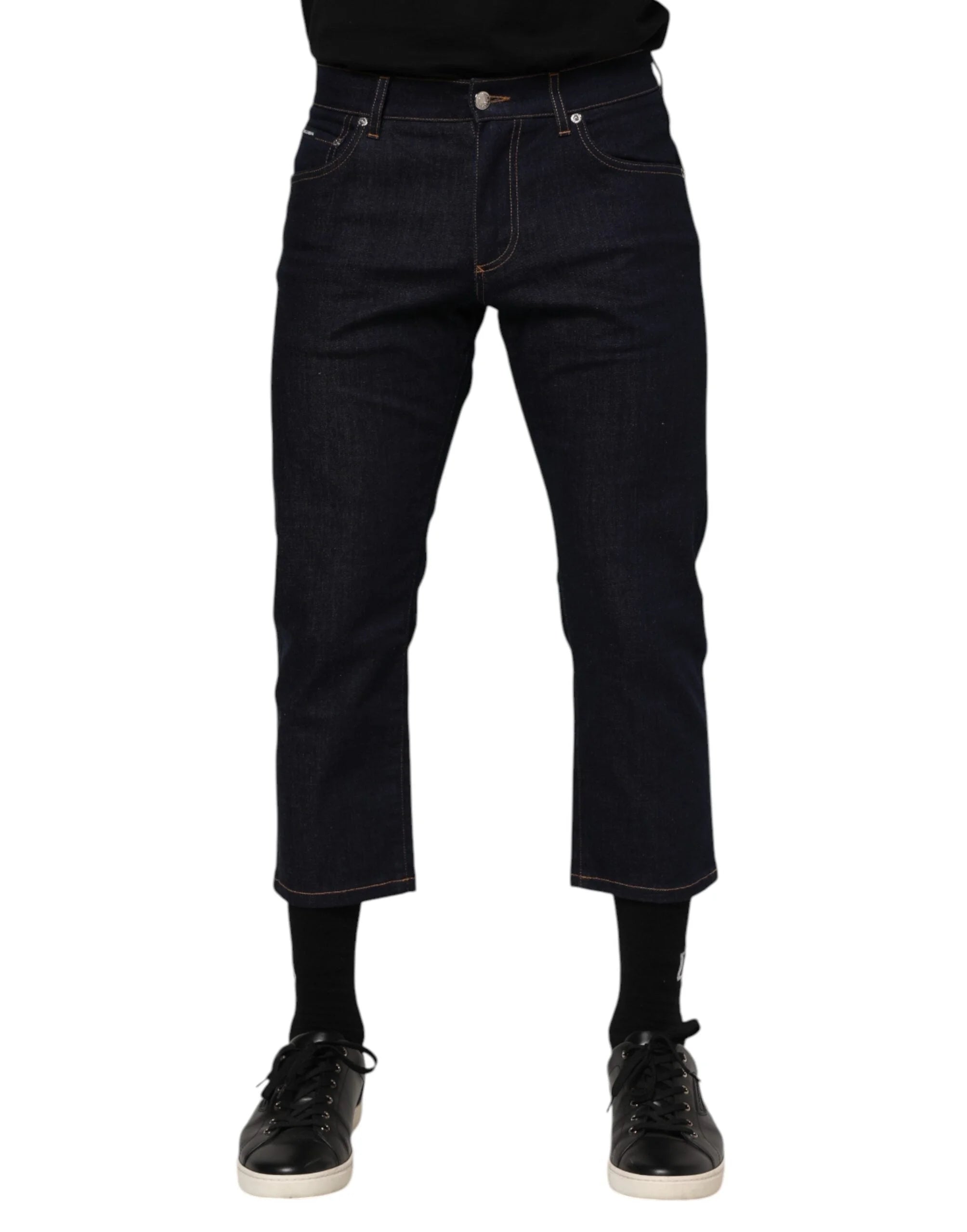 Dolce & Gabbana Dark Blue Cotton Logo Slim Fit Men Denim Jeans - IT48 | M - Jeans