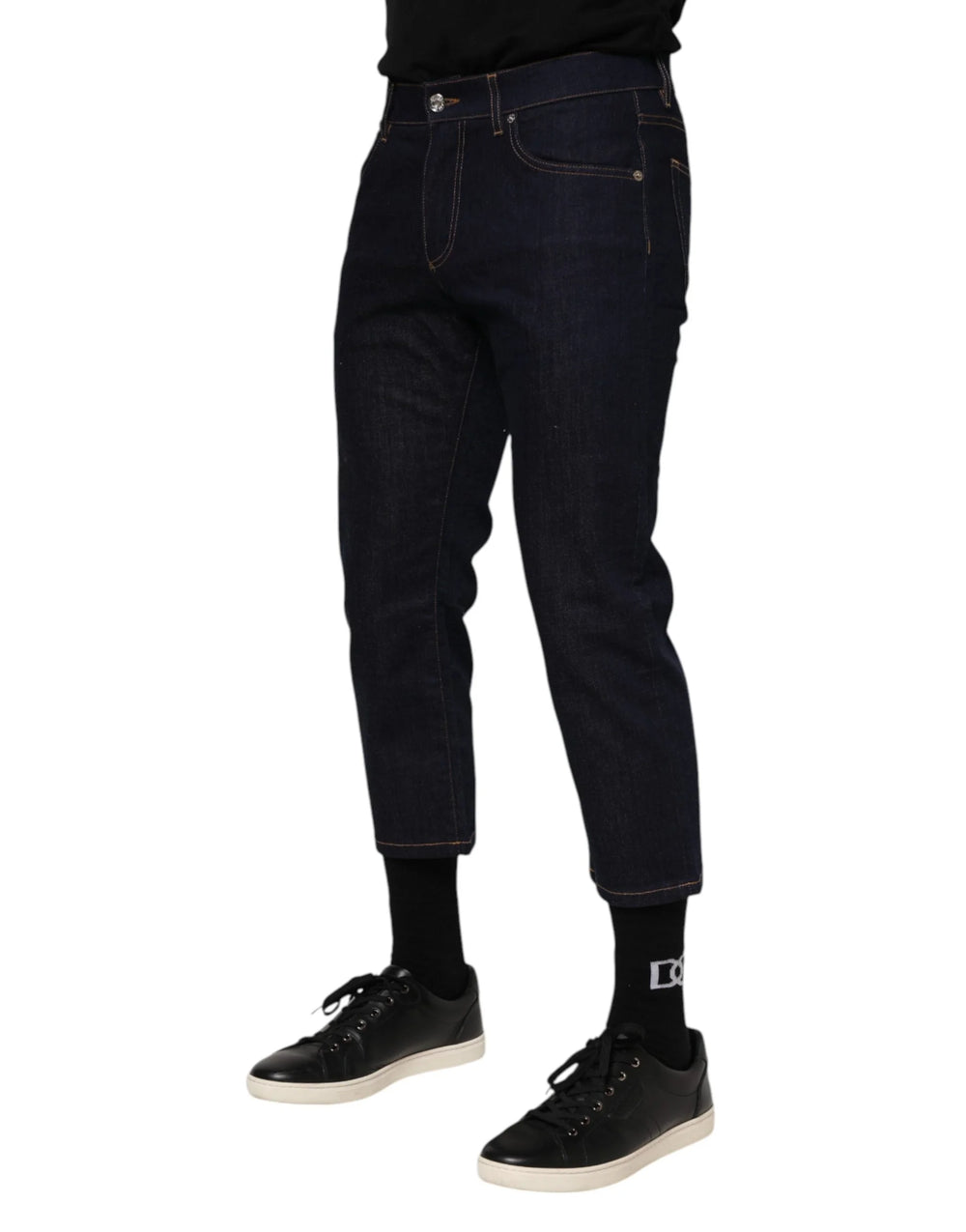 Dolce & Gabbana Dark Blue Cotton Logo Slim Fit Men Denim Jeans - IT48 | M - Jeans