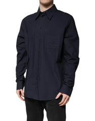 Dolce & Gabbana Dark Blue Cotton Long Sleeve Shirt - IT45 | 3XL - Shirts