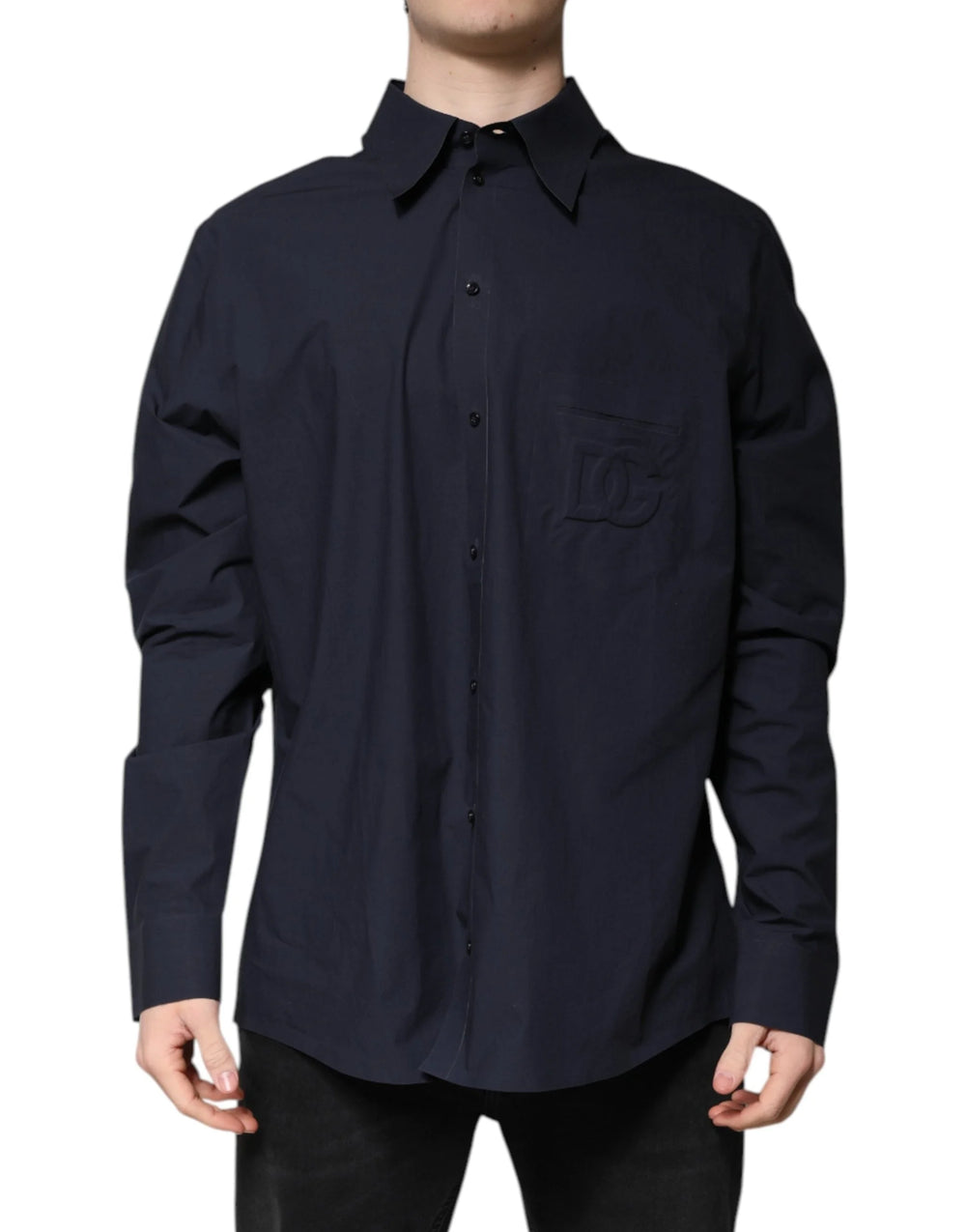 Dolce & Gabbana Dark Blue Cotton Long Sleeve Shirt - IT45 | 3XL - Shirts