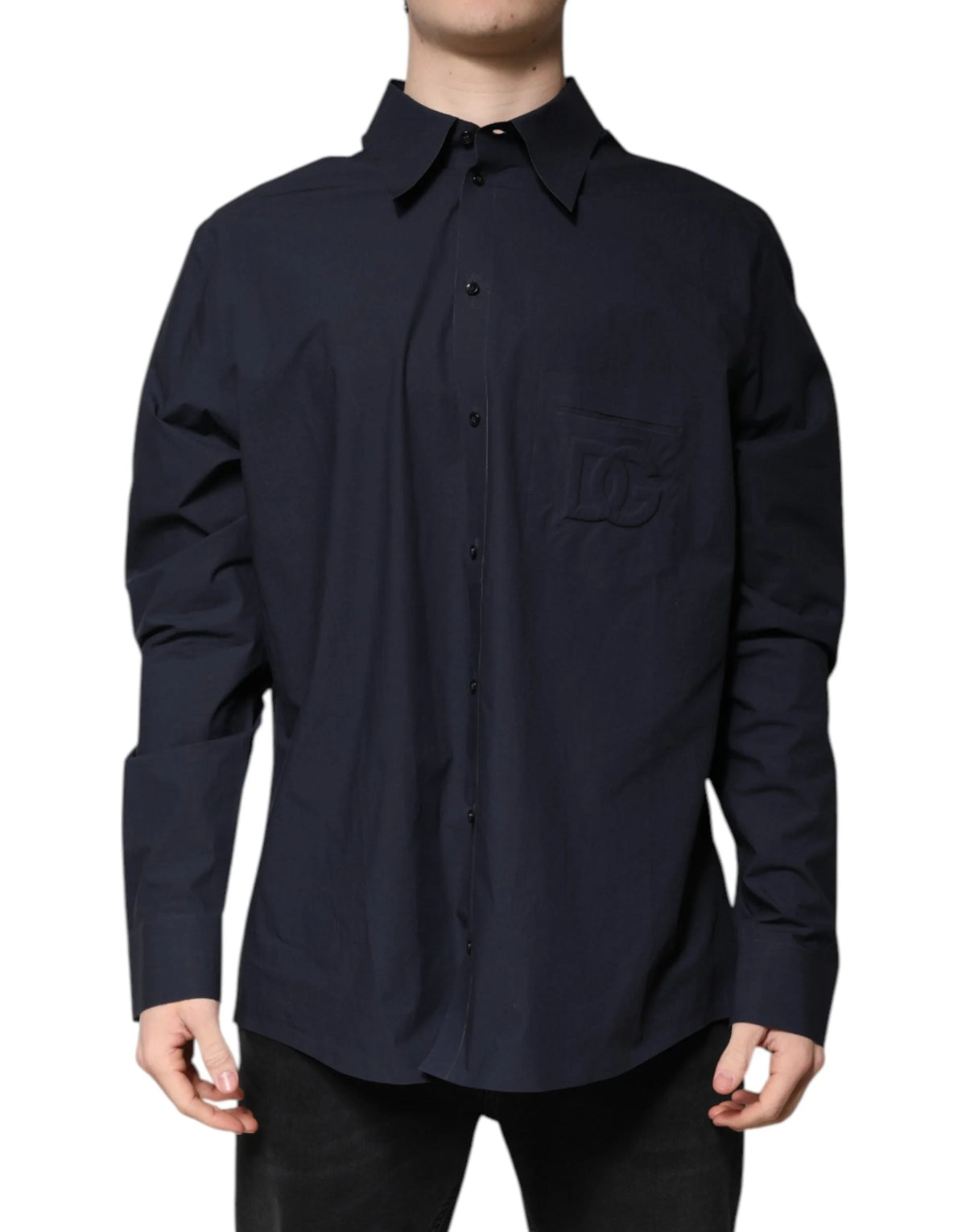 Dolce & Gabbana Dark Blue Cotton Long Sleeve Shirt - IT45 | 3XL - Shirts