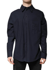 Dolce & Gabbana Dark Blue Cotton Long Sleeve Shirt - IT45 | 3XL - Shirts