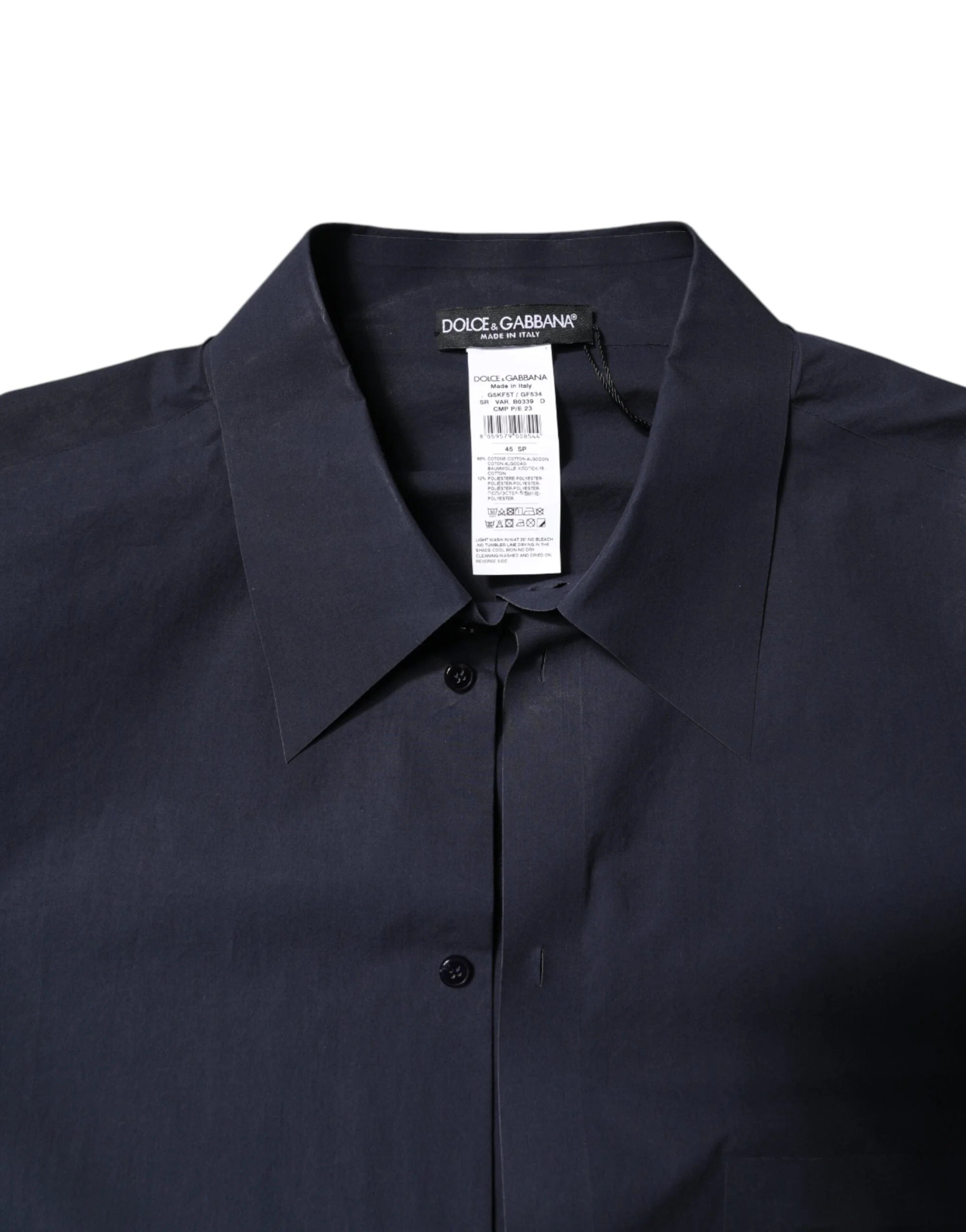 Dolce & Gabbana Dark Blue Cotton Long Sleeve Shirt - IT45 | 3XL - Shirts