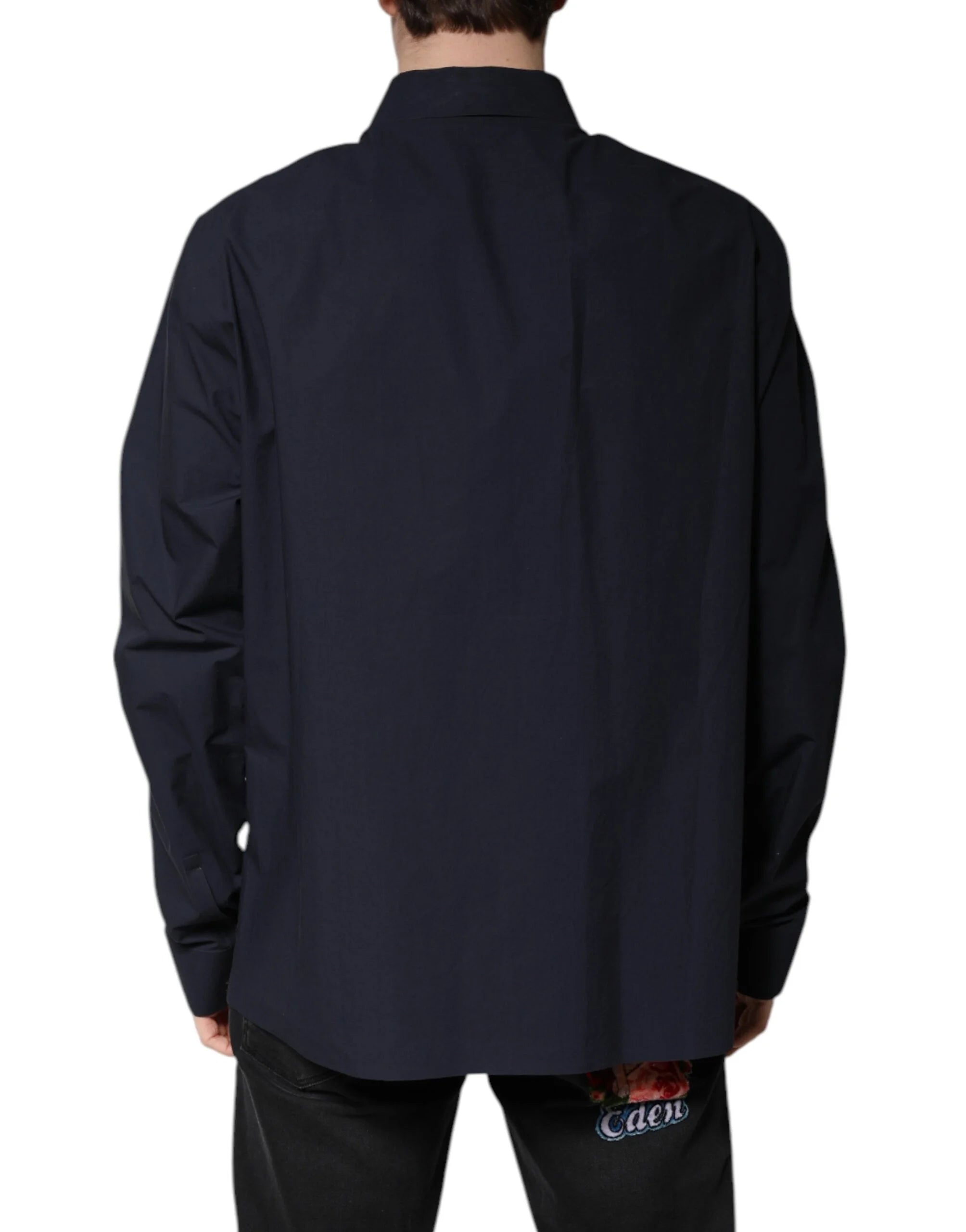 Dolce & Gabbana Dark Blue Cotton Long Sleeve Shirt - IT45 | 3XL - Shirts