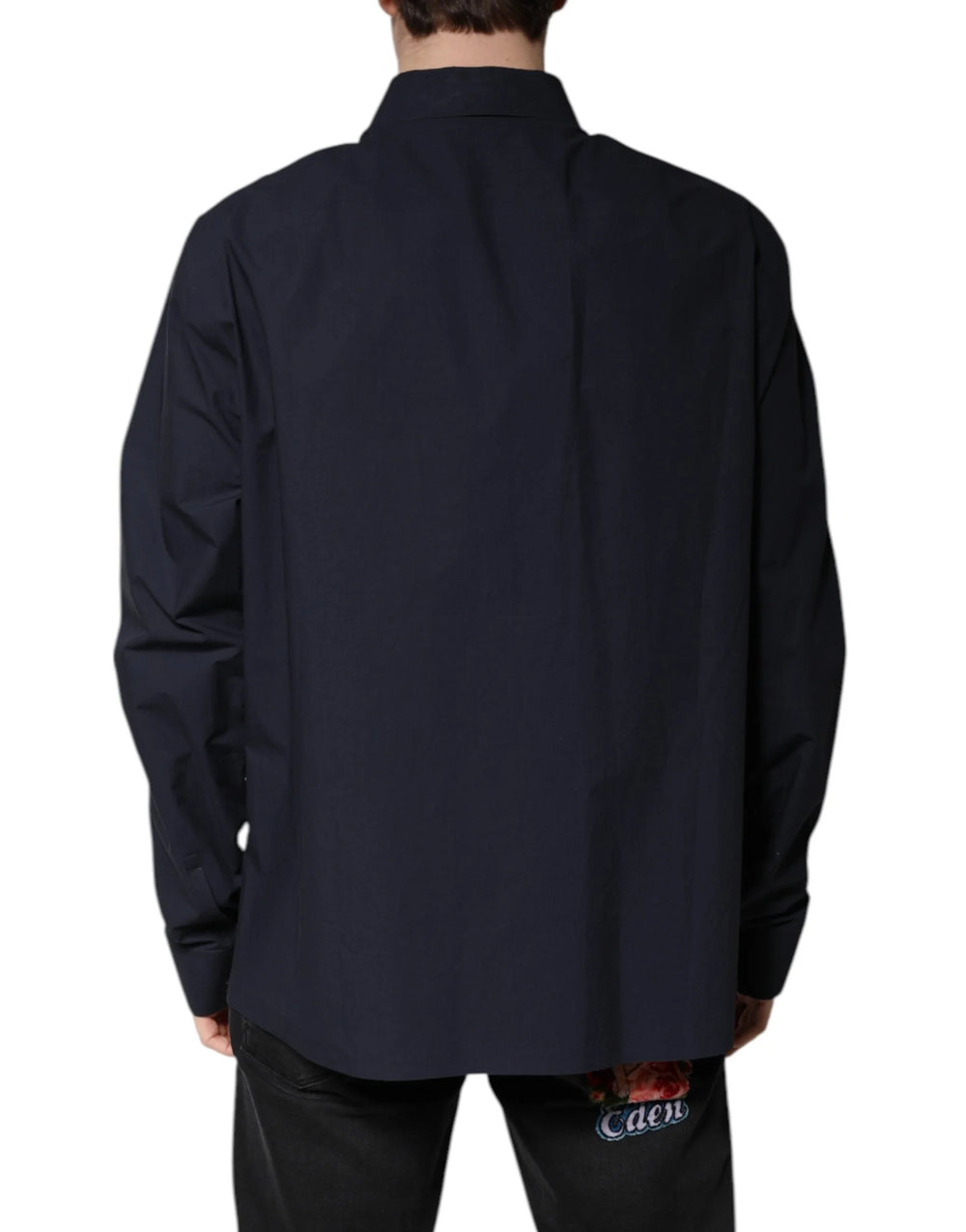 Dolce & Gabbana Dark Blue Cotton Long Sleeve Shirt - IT45 | 3XL - Shirts