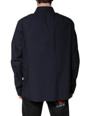 Dolce & Gabbana Dark Blue Cotton Long Sleeve Shirt - IT45 | 3XL - Shirts