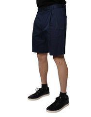 Dolce & Gabbana Dark Blue Cotton Mid Waist Men Bermuda Shorts - Bermudas