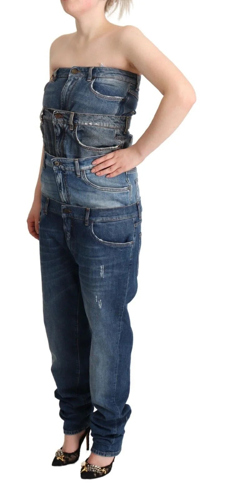 Dolce & Gabbana Dark Blue Cotton Strapless Denim Jumpsuit Dress - IT40|S - Dresses