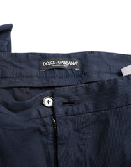 Dolce & Gabbana Dark Blue Cotton Stretch Slim Fit Dress Pants - IT50 | L - Trousers