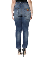Dolce & Gabbana Dark Blue Cotton Tattered Skinny Denim Jeans - Jeans