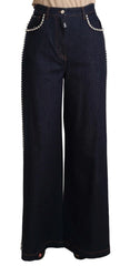 Dolce & Gabbana Dark Blue Crystal Embellished Flare Jeans - Jeans