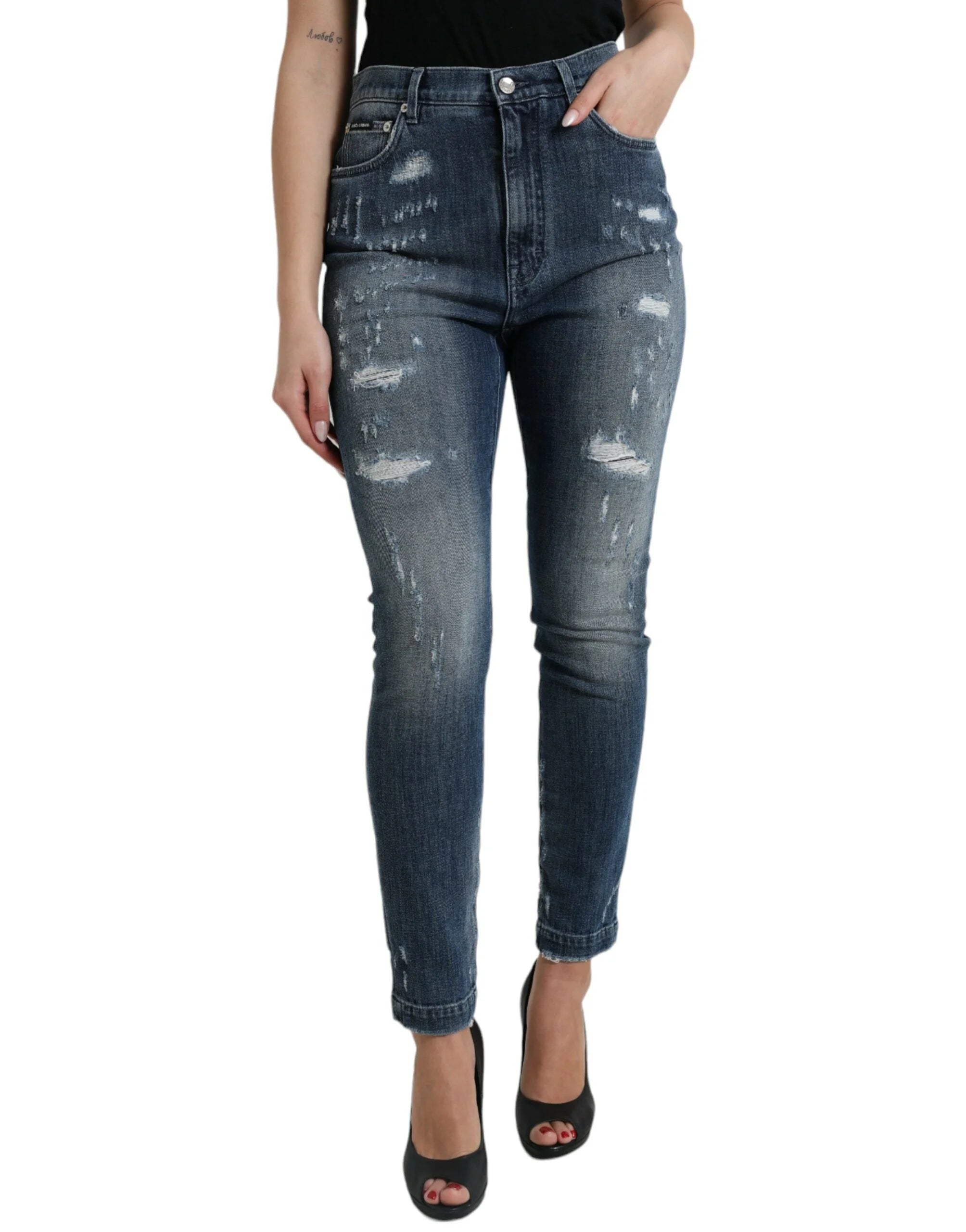 Dolce & Gabbana Dark Blue Distressed GRACE Skinny Denim Jeans - IT40|S - Jeans
