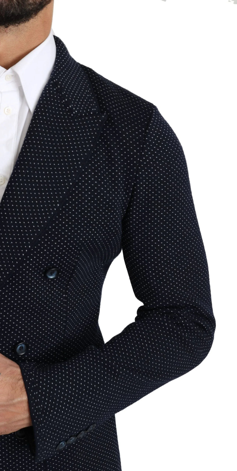 Dolce & Gabbana Dark Blue Dotted Double Breasted Coat Blazer - IT50 | L - Sport Jackets