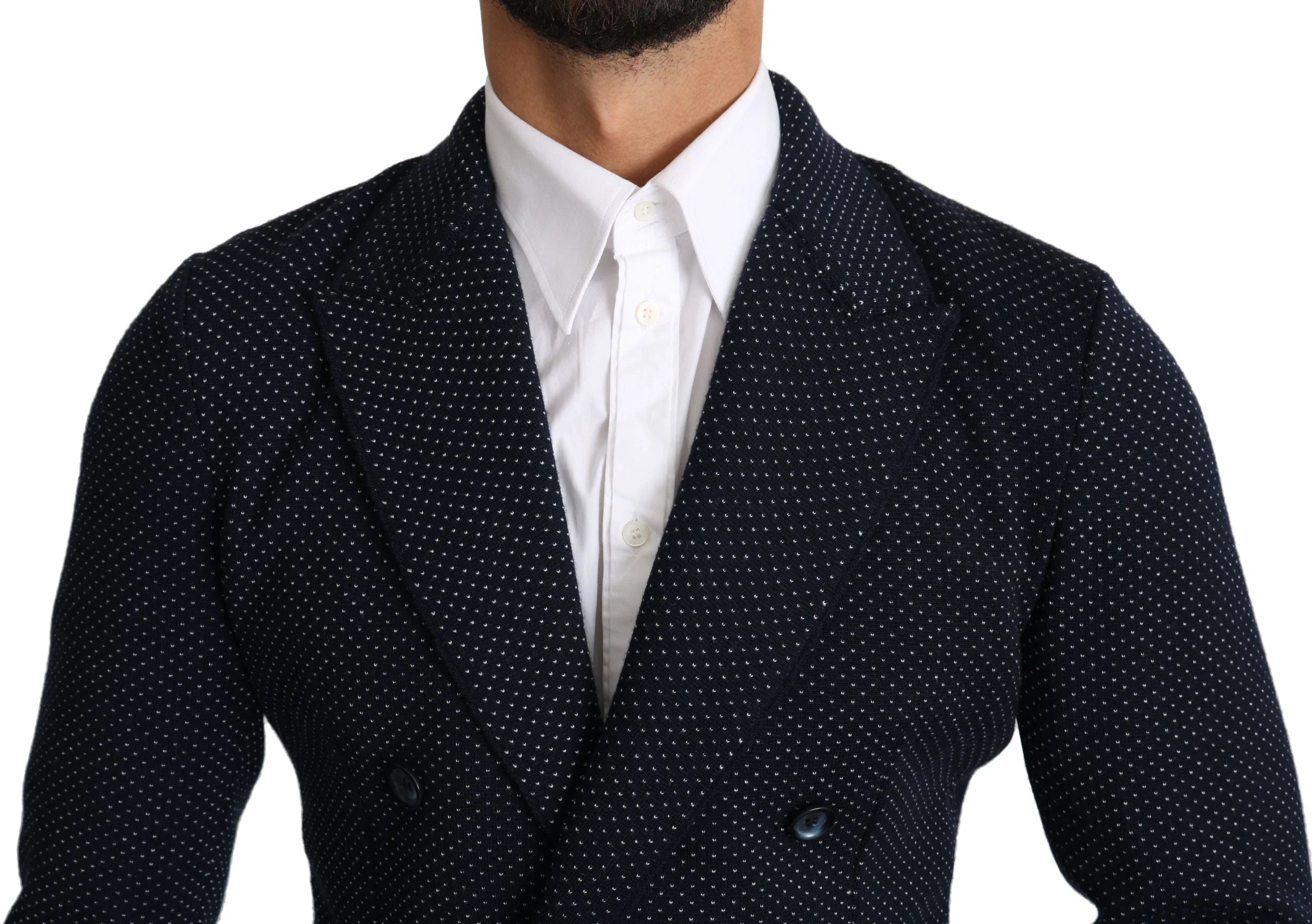 Dolce & Gabbana Dark Blue Dotted Double Breasted Coat Blazer - IT50 | L - Sport Jackets
