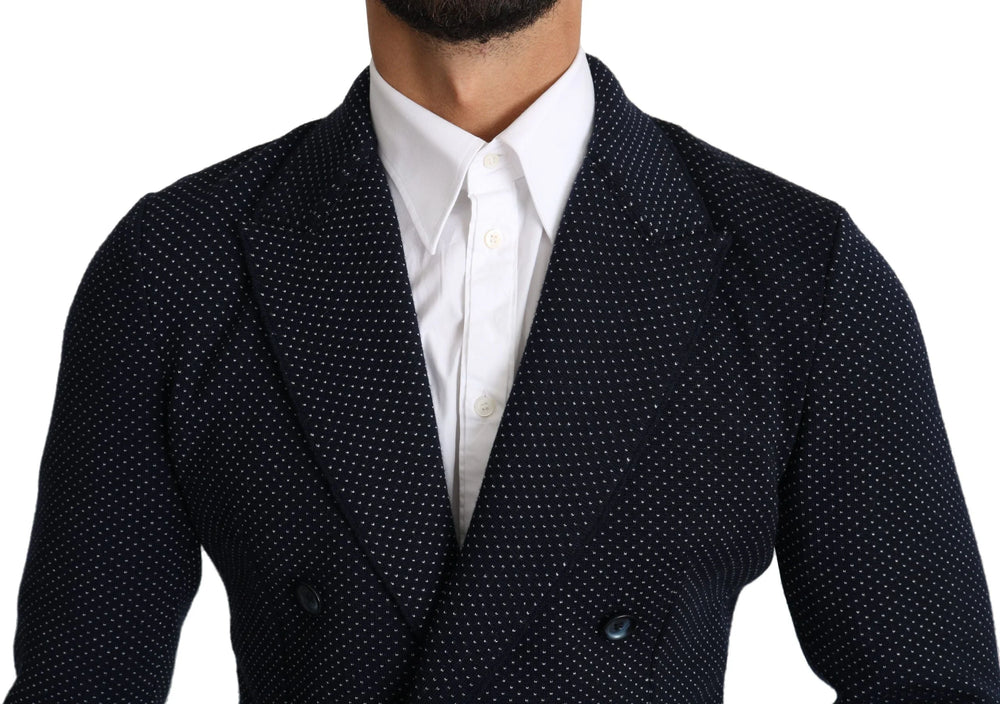 Dolce & Gabbana Dark Blue Dotted Double Breasted Coat Blazer - IT50 | L - Sport Jackets