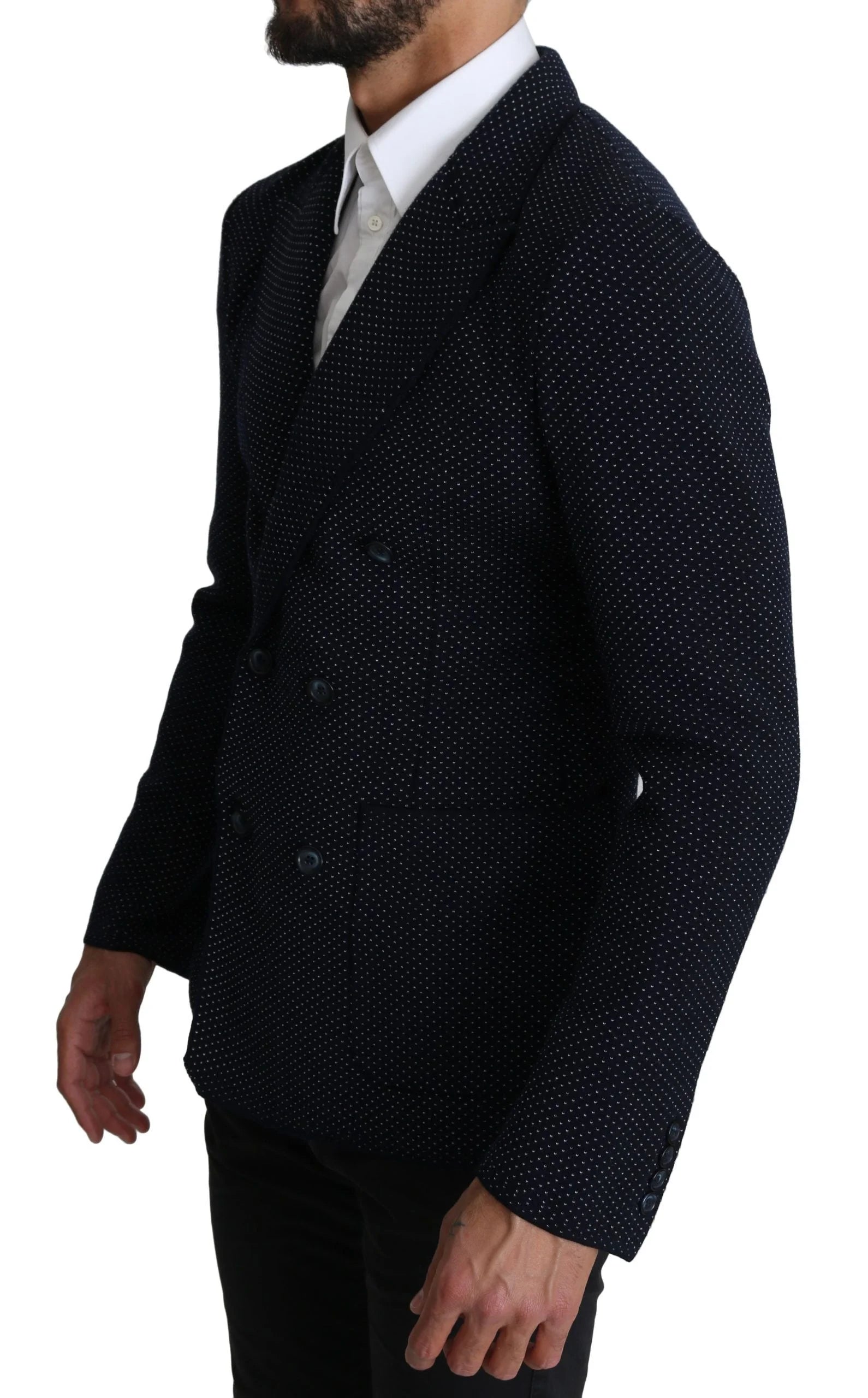 Dolce & Gabbana Dark Blue Dotted Double Breasted Coat Blazer - IT50 | L - Sport Jackets