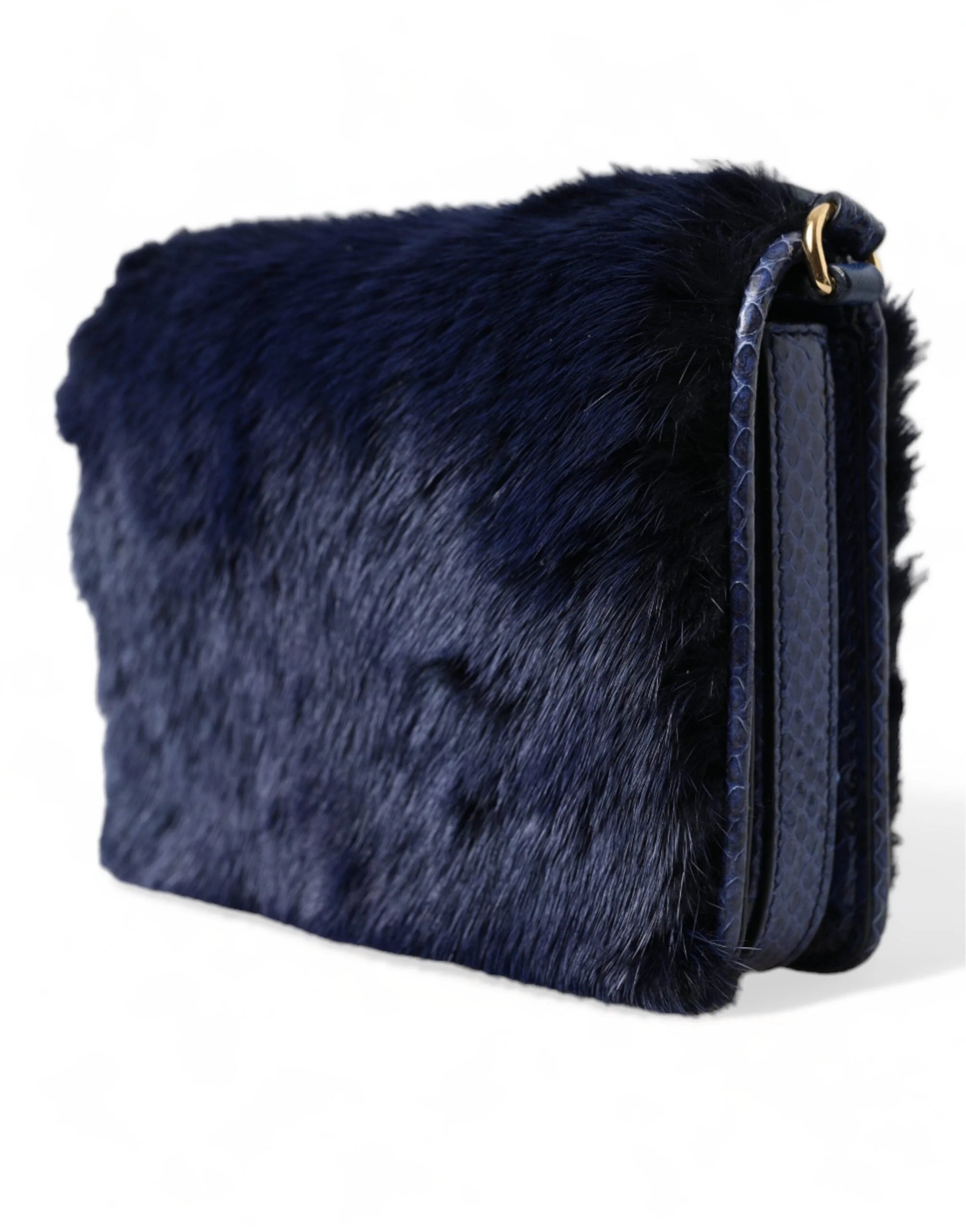 Dolce & Gabbana Dark Blue Fur Ayers Lily Twist Crossbody Shoulder Bag - Cross Body Bags
