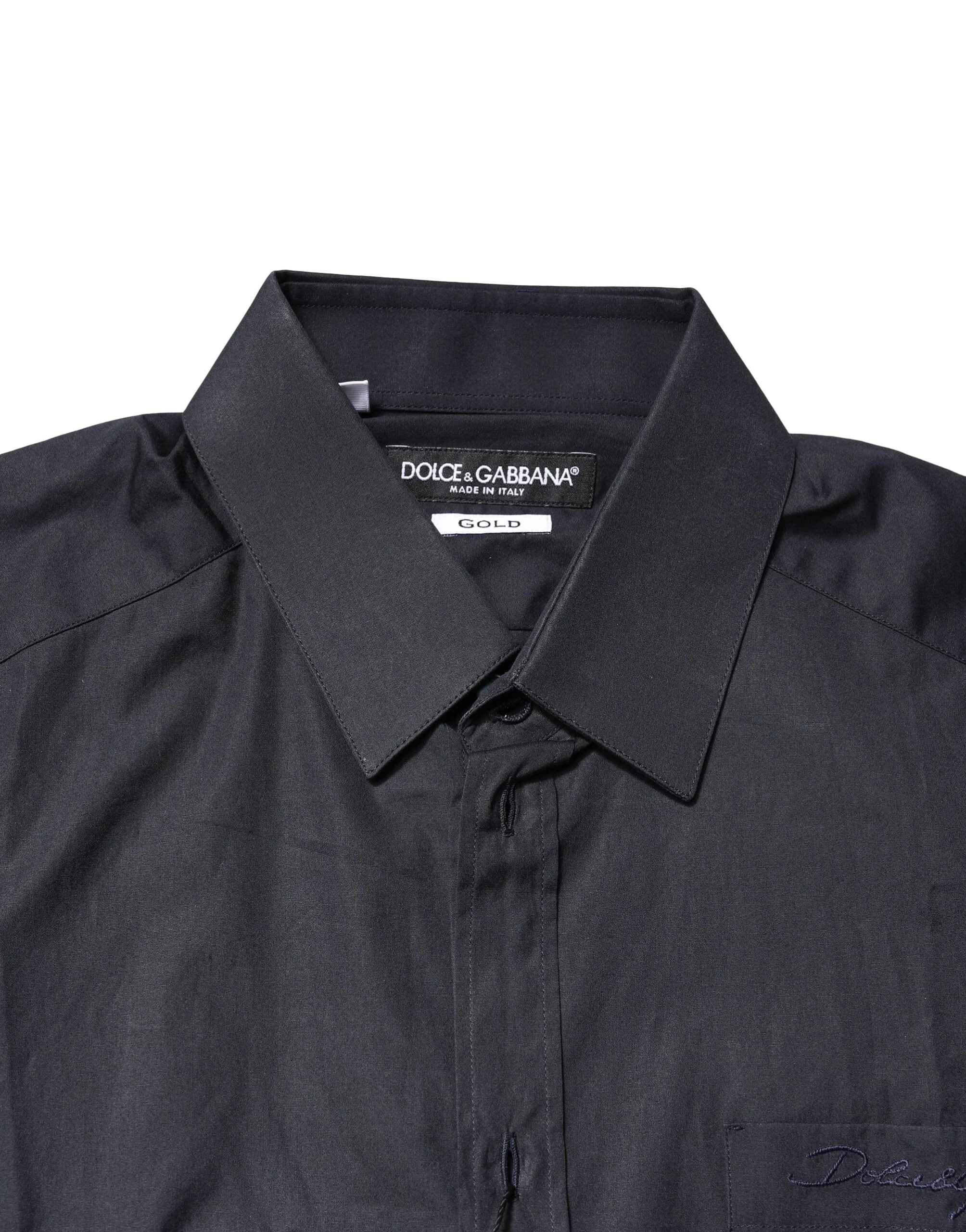 Dolce & Gabbana Dark Blue GOLD Cotton Long Sleeves Dress Shirt - IT38 | XS - Shirts