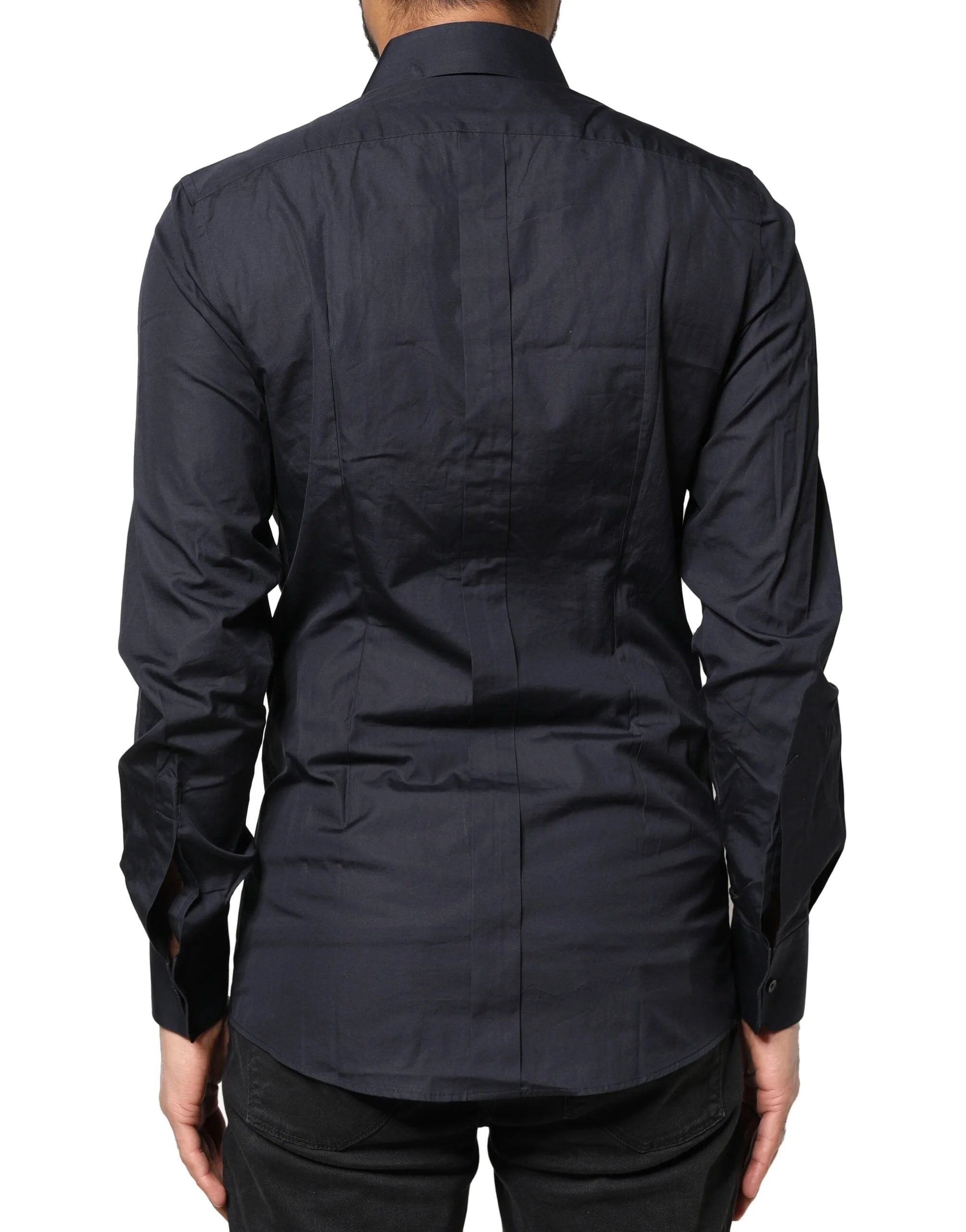 Dolce & Gabbana Dark Blue GOLD Cotton Long Sleeves Dress Shirt - IT38 | XS - Shirts